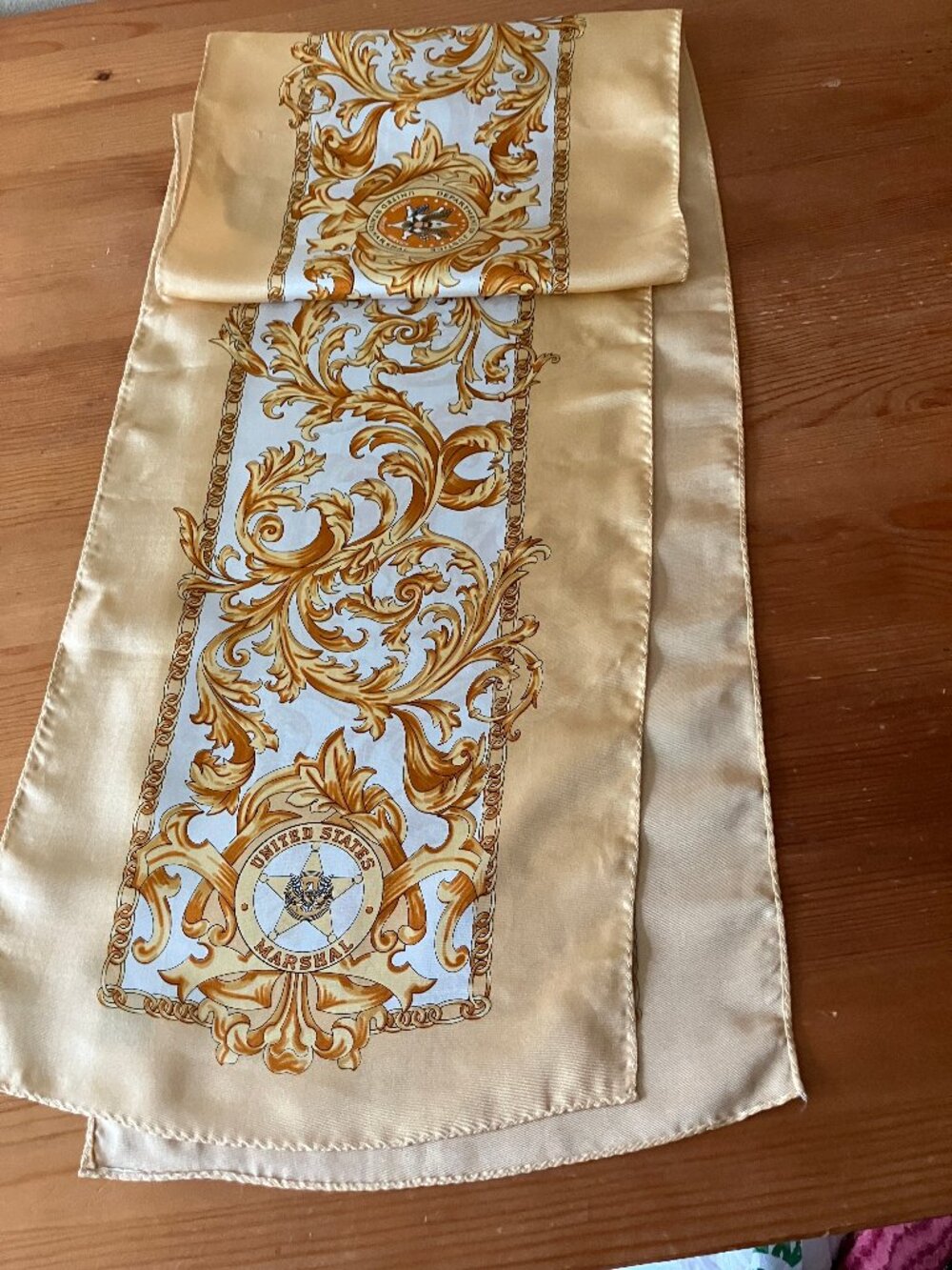 Unisex Silk Scarf Gold baroque design official seal of the USMS 10x58"